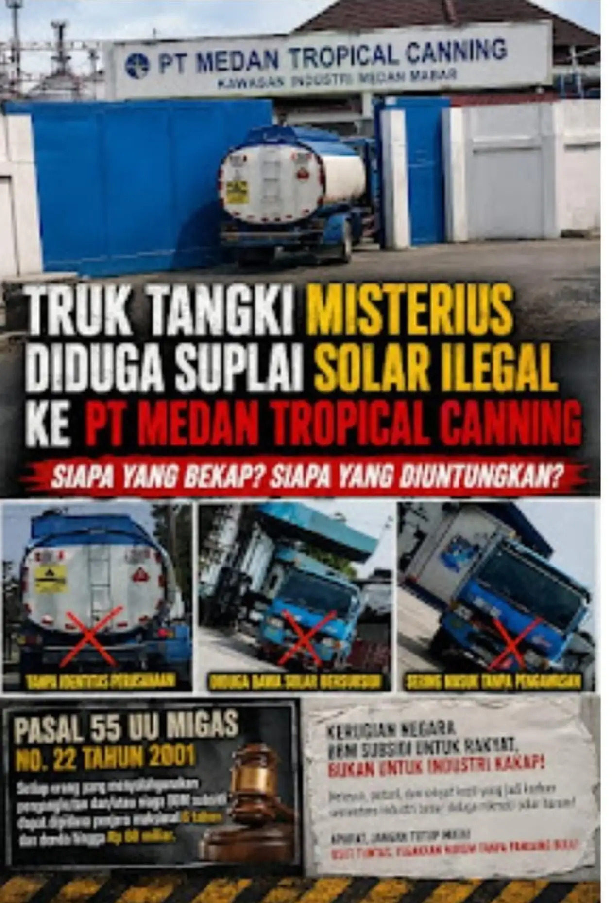 Truk Tangki Misterius Diduga Bebas Keluar Masuk PT Medan Tropical Canning, Dugaan Distribusi BBM Ilegal Kembali Jadi Sorotan