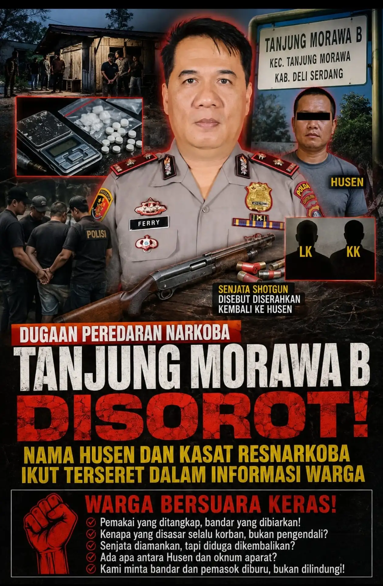 Dugaan Peredaran Narkoba Tanjung Morawa B  Semakin Parah,Nama Husen dan Kasat Resnarkoba Ikut Terseret