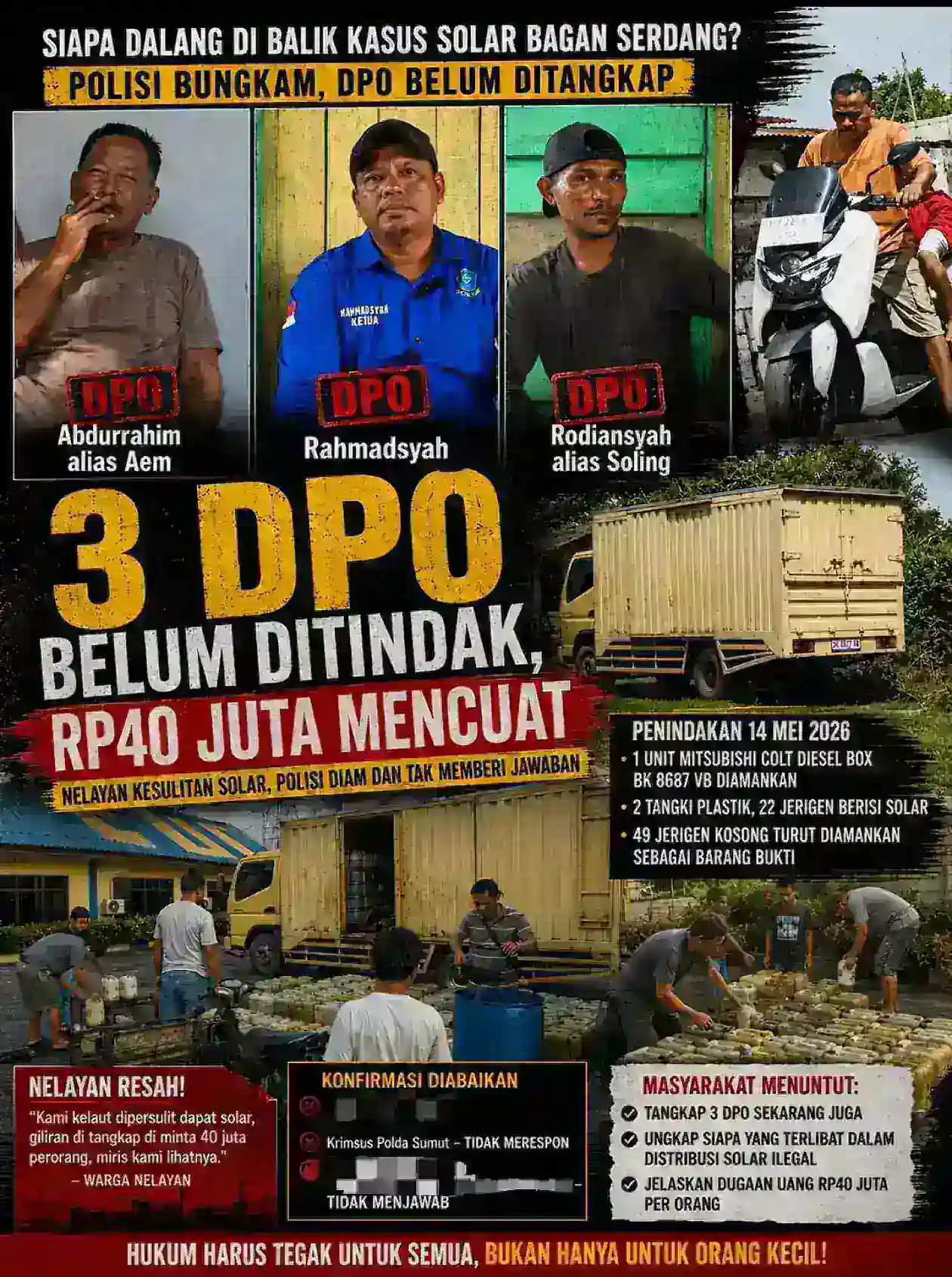 Dibalik Kasus Mafia Solar Subsidi di Bagan Serdang Pantai Labu,Satu Dipenjara, Tiga DPO Bebas Berkeliaran di Pantai Labu